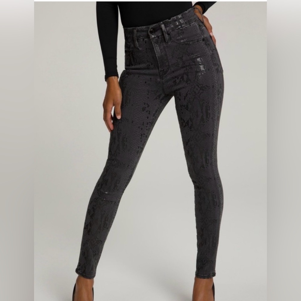 Good American Good Waist Coated Snakeskin High-Rise Skinny Jeans Metallic 18